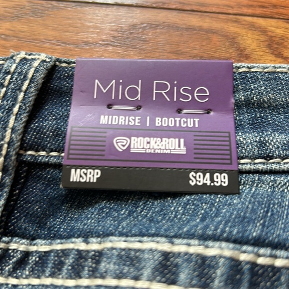 ROCK&ROLL DENIM MID RISE STRETCH AZTEC LEATHER EMBROIDERED BOOTCUT JEANS -28x34 - Picture 10 of 12